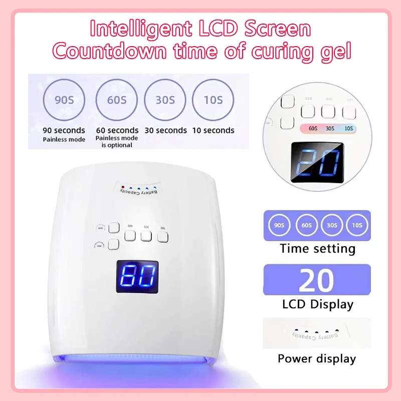 

Rechargeable UV LED Nail Lamp 66W Lamp for Manicure with LCD Screen 4 Timer Settings Nail Art Manicure Tools for Home and Salon
