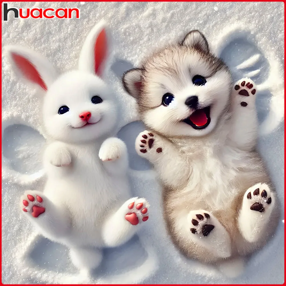 Huacan Neuheiten Diamantmalerei Kaninchen Hund Winter Diamantmosaik Tier Komplettset Bastelset