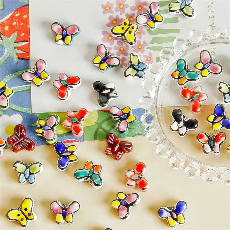 New  FASHION 5/10pcs 13x18mm Colorful Butterfly Ceramic Beads Loose Spacer Glaze Jewelry DIY Beads for Making Craft Home Decor