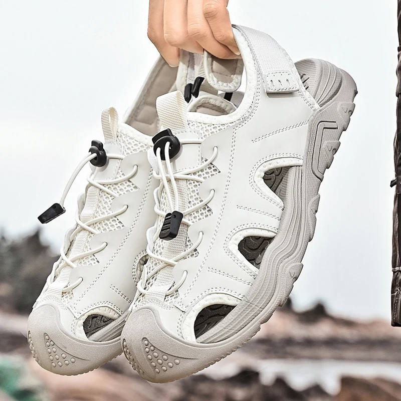 

Off-White casual sandals man 2025 Summer wear-resistant mesh light hiking shoes beach sandal high quality wading shoes youth