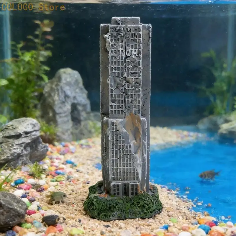 3Pieces Destroyed Building Fishtank Ornament Resin Building Model Landscape Decors For Aquarium Freshwater Saltwater D0LD