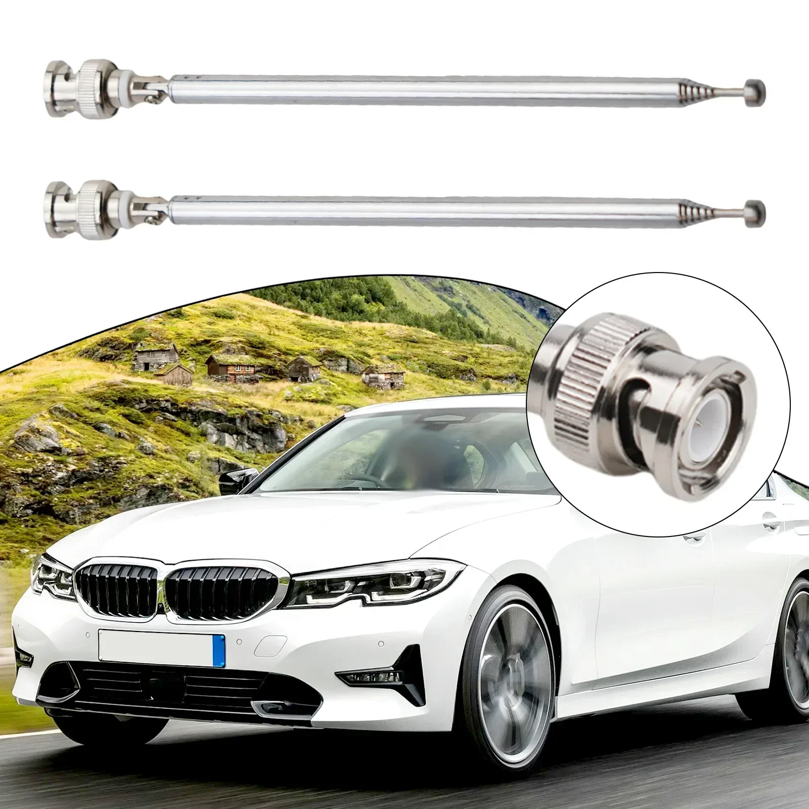 2pcs Radio Scanner Antenna 20-1300MHz 7 Section Stainless Steel Extendable 75cm Telescopic BNC CB Walkie-Talkie Radio Antenna