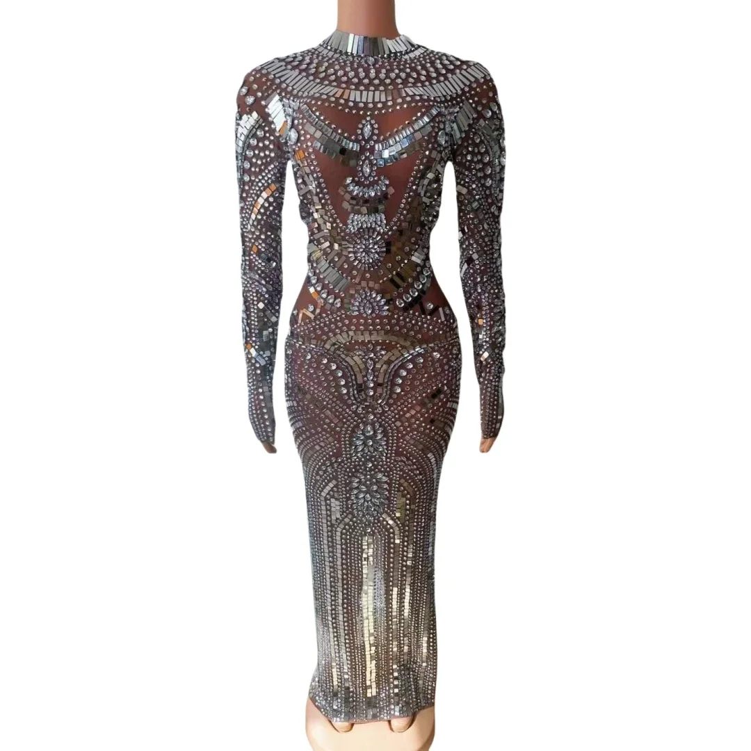 

Sequins Crystals Hot Drilling Process Women Rhinestone Long Dress For Birthday Evening Prom Night Out Wedding Dressy 2025