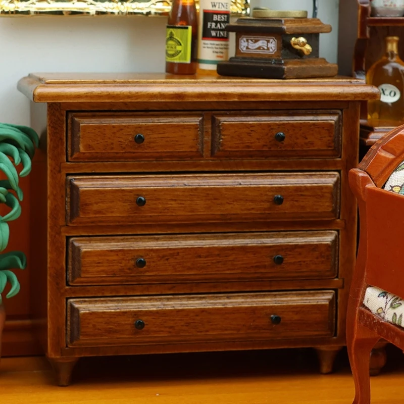 Mini gabinete detallado 5 cajones con acabado en castaño, construcción robusta, para organización casas 15UB