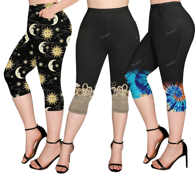 

Plus Size Pockets Tie Dye Capri Leggings Women Spring,Summer Casual 3D Printed Bottoms Skinny Midi Pants Trousers Mujer