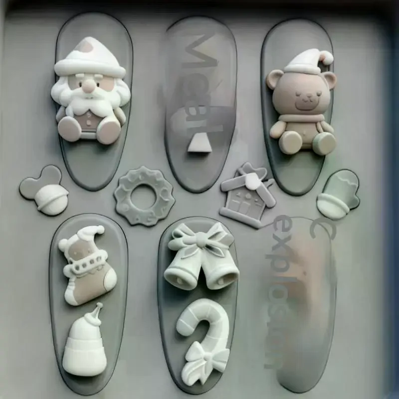 1Pcs DIY Transparent Manicure Decor Templates Christmas Tree Snowman Gingerbread Man 3D Nail Art Silicone Molds
