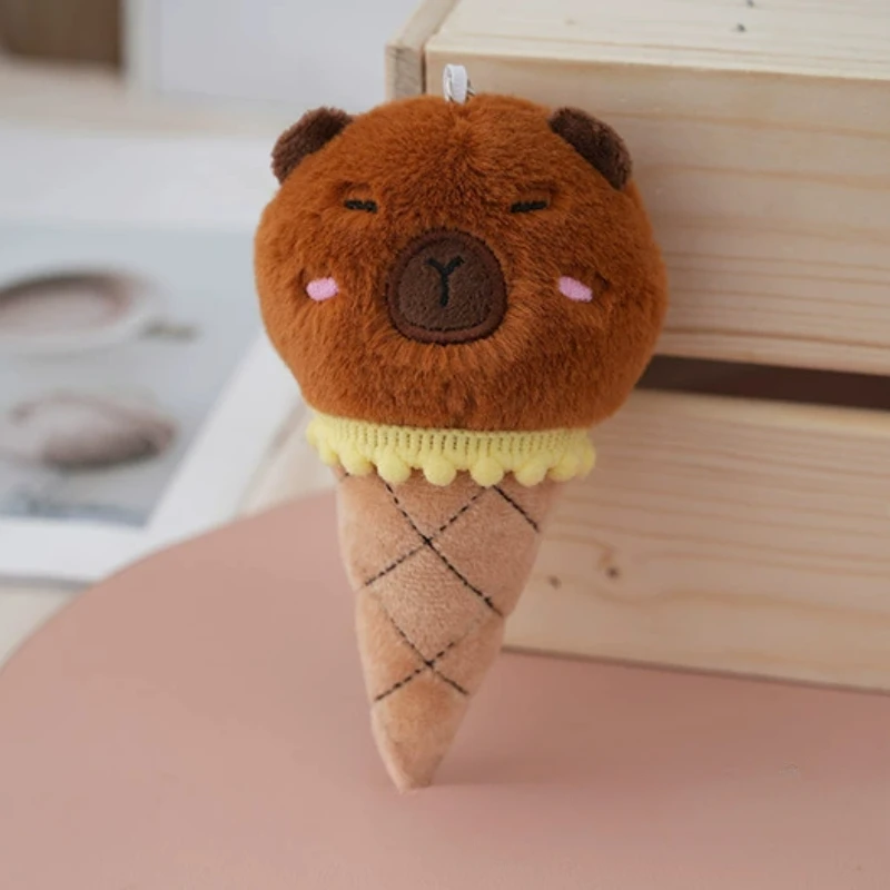 1-12pcs Cute Capybara Plush Keychains Cartoon Anime Capibara Ice Cream Toys  Backpack Small Fluffy Pendant Birthday Party Gift