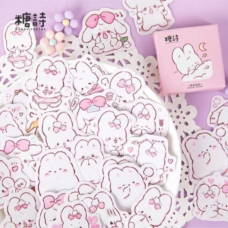 Kawaii Puff Rabbit Notizbuch im Cartoon-Stil, niedliches Hasen-Notizbuch, Wachstumsanleitung, Mädchenherz, DIY-Dekorationsmaterialbox, Papieraufkleber