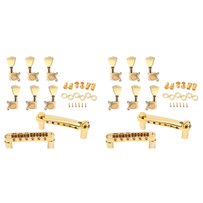 

2 Set Gold String Saddle Tune-O-Matic Bridge&Tailpiece For Gb Lp Style Electric Guitar