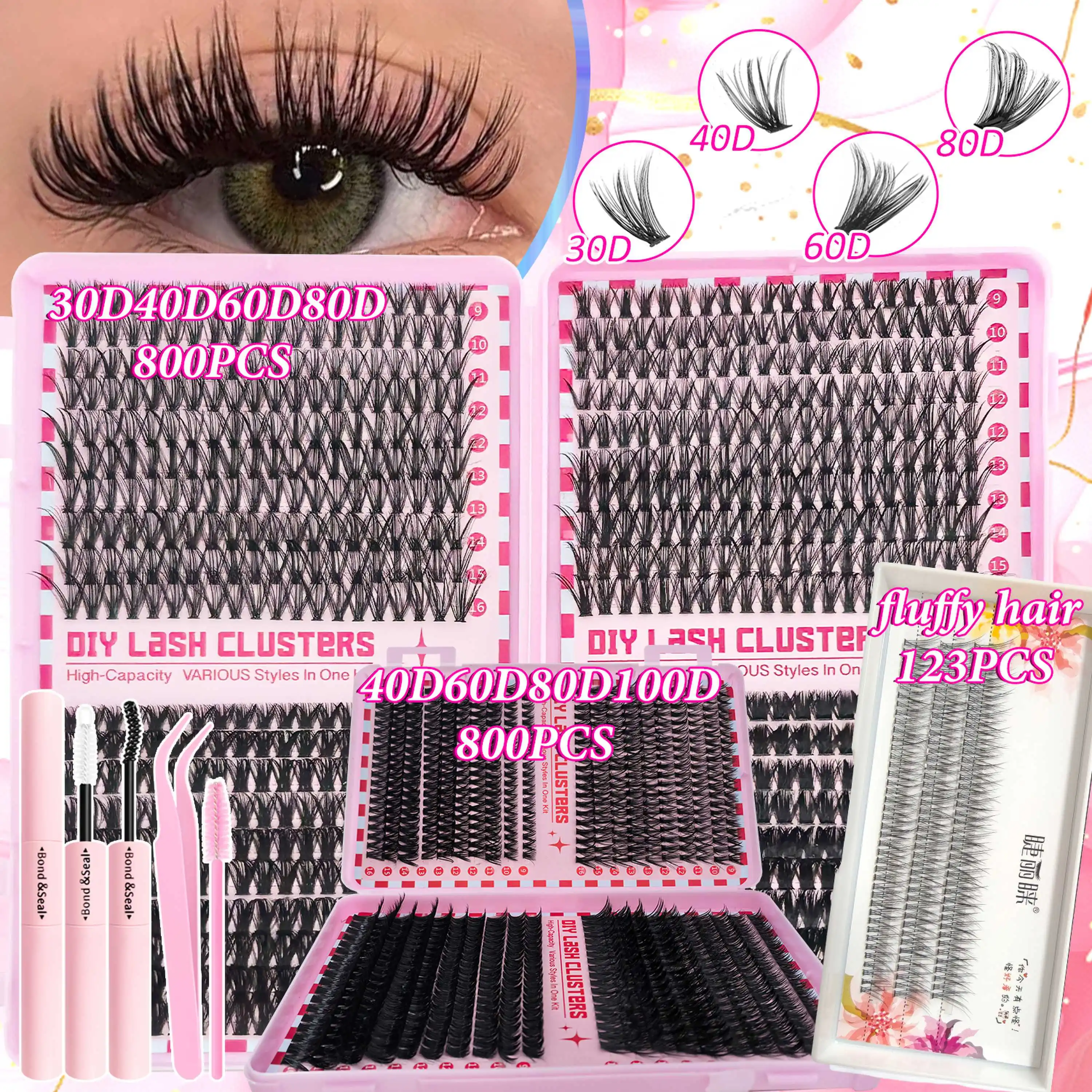 Large Capacity 123/800PCS Eyelash Extension Kit Easy to Apply Even for Beginners Soft Fluffy Dense Natural to Dramatic Eye Looks