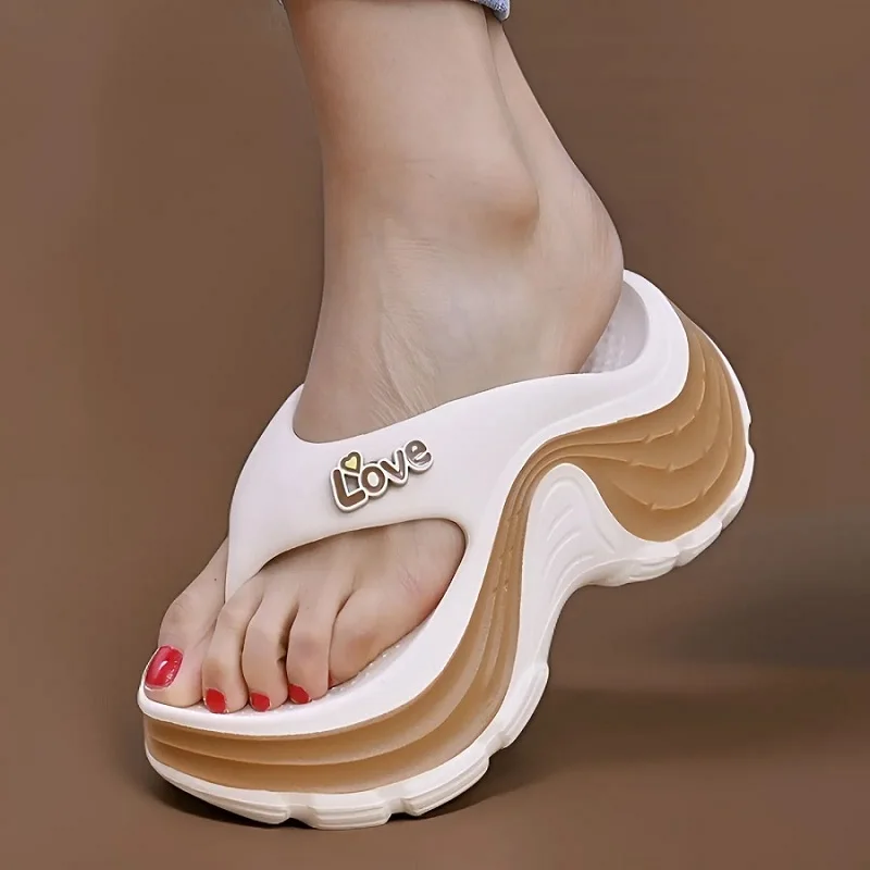 New Stylish Ins Platform Flip Flops Woman Versatile Elevated Non-slip Thong Sandals Summer High Heel Shoes for Outdoor Wear