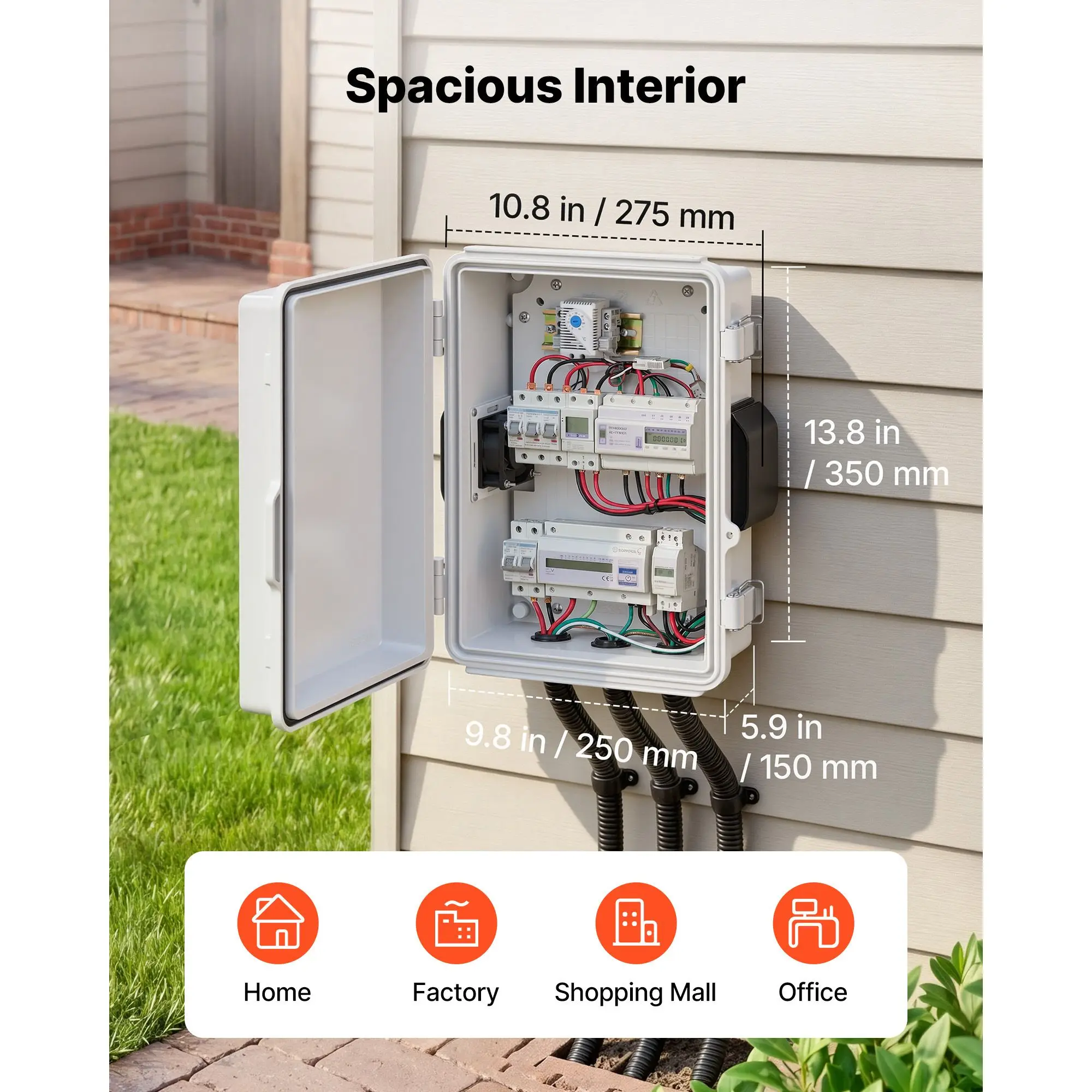

Outdoor Electrical Box, ABS, Waterproof Electrical Junction Box with Thermostat and Fan, Mounting Plate, Cable Grommets, Ventilated Plastic Enclosure, 14.2 x 10.8 x 5.9 in, IP65 for Indoor/Outdoor