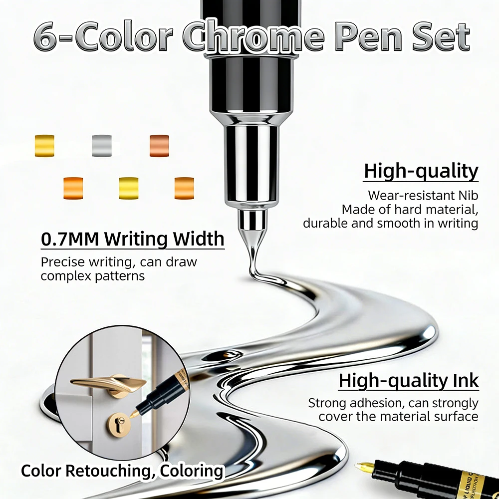 0.7mm 6 Colors Mirror Marker Pen DIY Reflective Paint Pens Chrome Markers Gold Silvery Copper Model Painting Repainting image 2