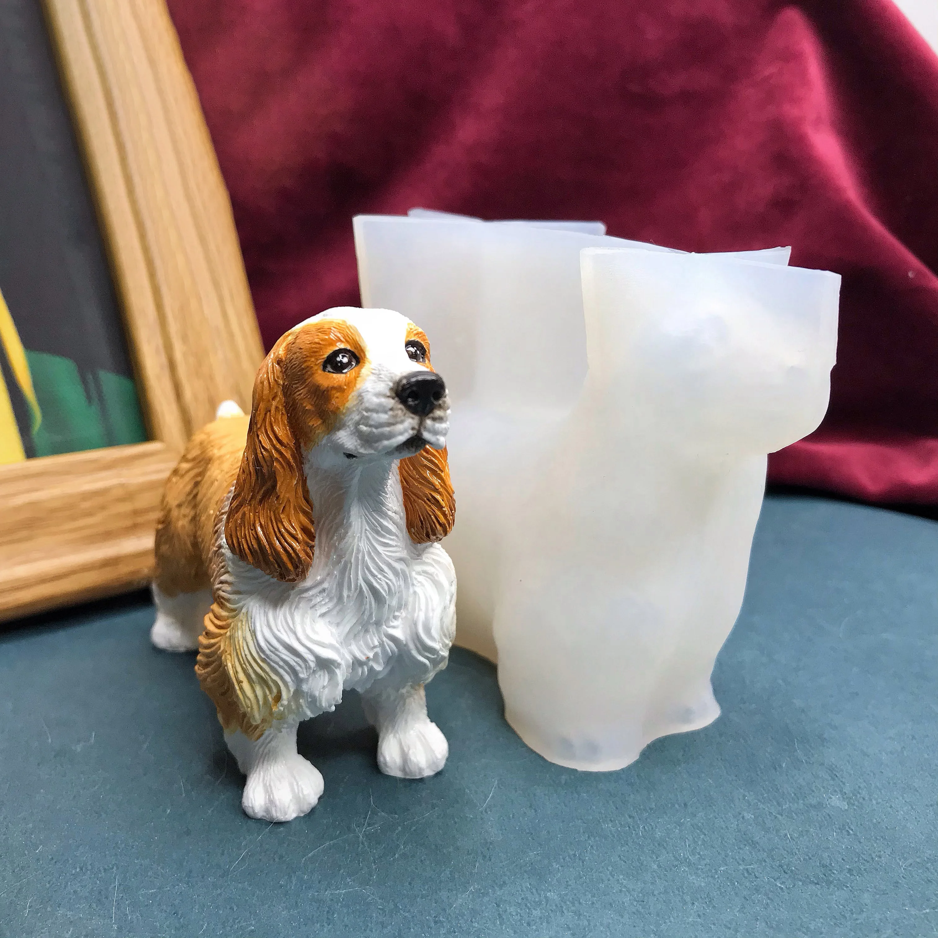 Dog Mold Diy Epoxy Resin Aromatherapy Gypsum Handmade 3D Rubber Mold Cute Cocker Dog Model Mould,Animal Concrete Candle Mold