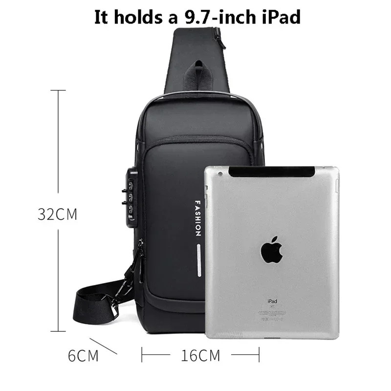 Anti-theft Travel Bag Male USB Charging Chest Bag Pack Multifunction Patent Leather Chest Bag Men Waterproof Men Crossbody Bag