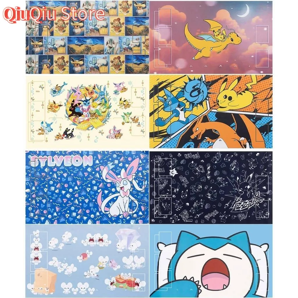 10 Models 600*350*2mm DIY Pokémon Play Mat Pikachu Dragonite Sylveon Maushold PTCG Battle Card Mat Anime Gift Decoration