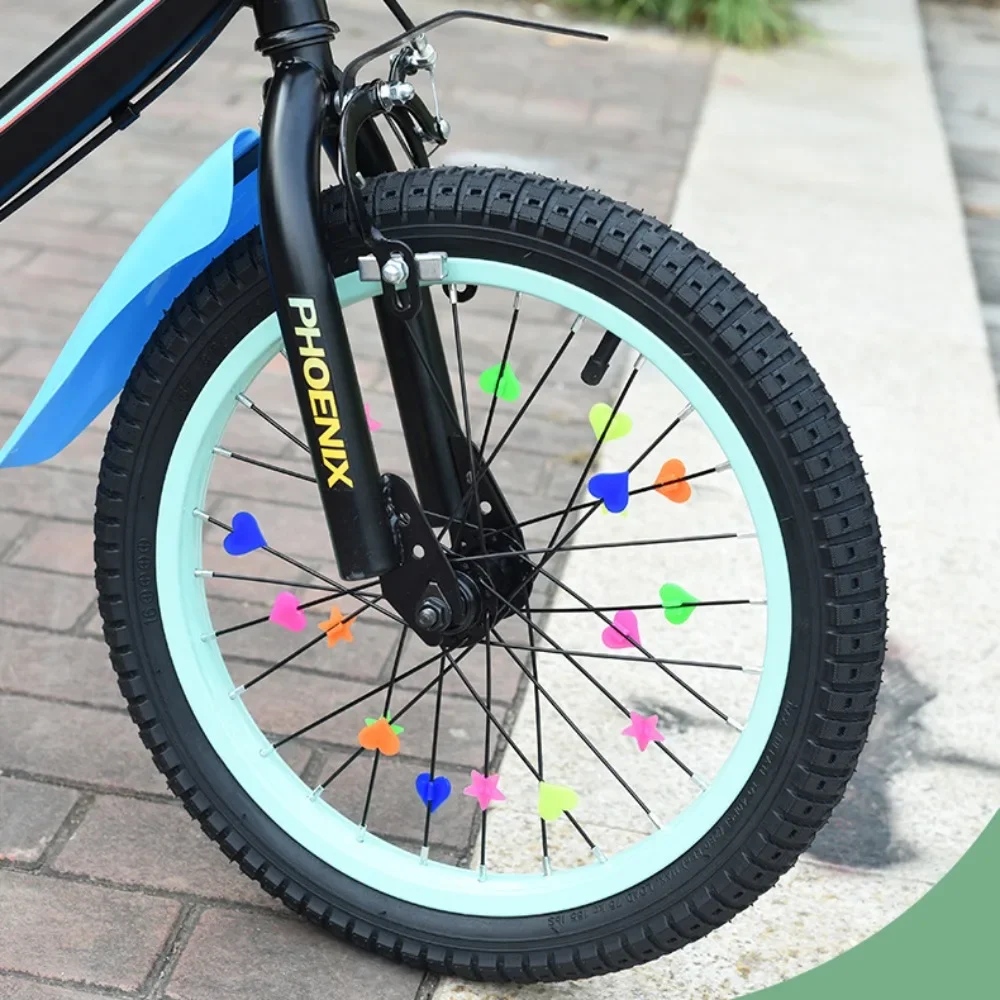 36Pcs/lot Colorful Kids Bike luminous Spoke Clip Bicycle Safety Round Love Heart Star Wheel Decoration Beads Cycling Accessories