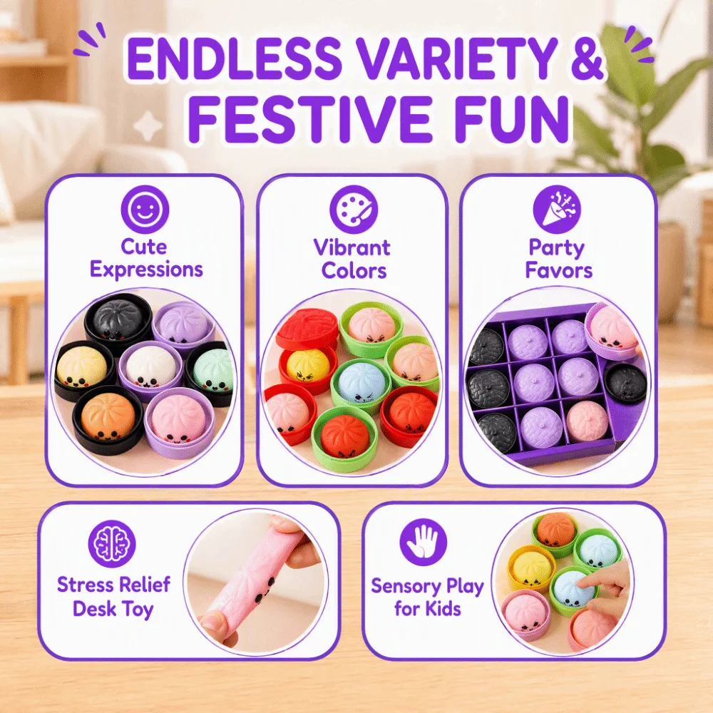 24pcs/set Soft Cute Mini Dumplings Squishy Christmas Food Shape Squishy Crystal Bun With Steamer Squeezable Fidget Sensory