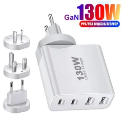 130W GaN USB Charger Type C PD 4Ports Quick Charge 4.0 3.0 USBC Fast Charging Charger  For iPhone 15 14 13 12 MacBook Pro Laptop