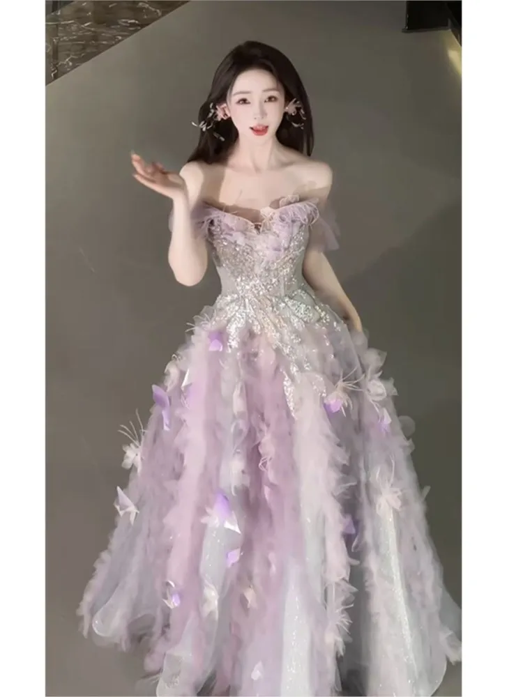 

Purple light luxury minority student day coming-of-age ceremony art examination host graduation performance dress