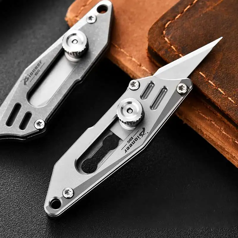 Titanium Alloy Utility Knife Push Pocket Knife Portable Mini Keychain Unboxing Cutter Survival Multitool EDC with Gift Box