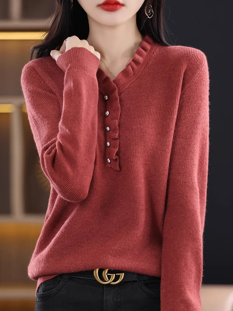 

La Chapelle Women's Knitted Base irt V-Ne Spring Autumn Winter Faionable Large Size Inner Wear ort Sve Long Sve