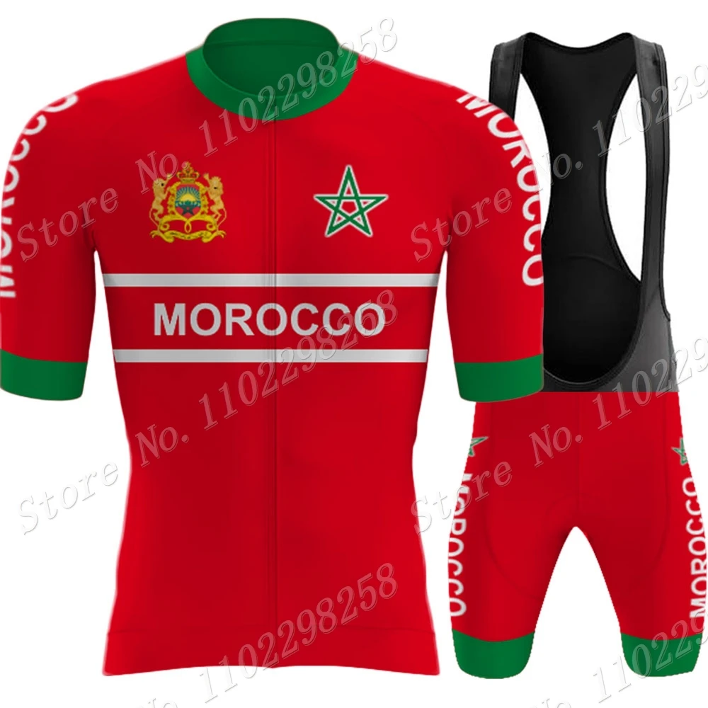 Morocco National Cycling Jersey 2023 Set Short Sleeve Cycling Clothing Road Bike Shirts Suit Bicycle Bib Shorts MTB Wear Ropa