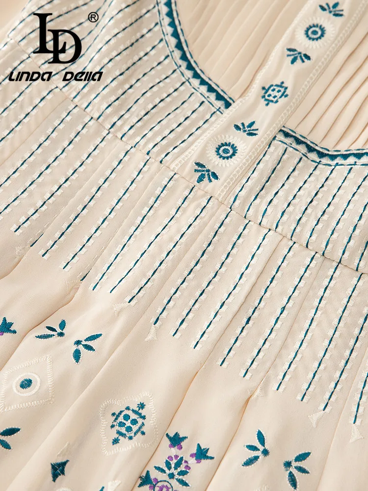 Ld linda della-فستان طويل للنساء ، فستان غير رسمي برقبة مستديرة ، طباعة مخططة ، خصر عالي ، سبليت ، أفضل للسفر ، نمط جديد ، خريف