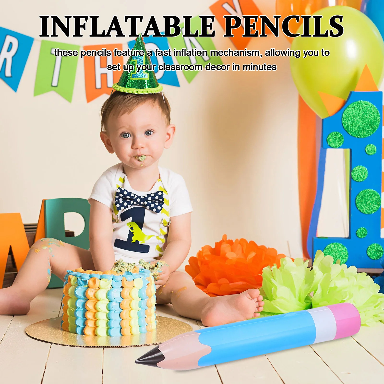 

6Pcs Inflatable PVC Pencil Balloons Colored Pencil Decorations Back to School Classroom Hanging Party Decoration
