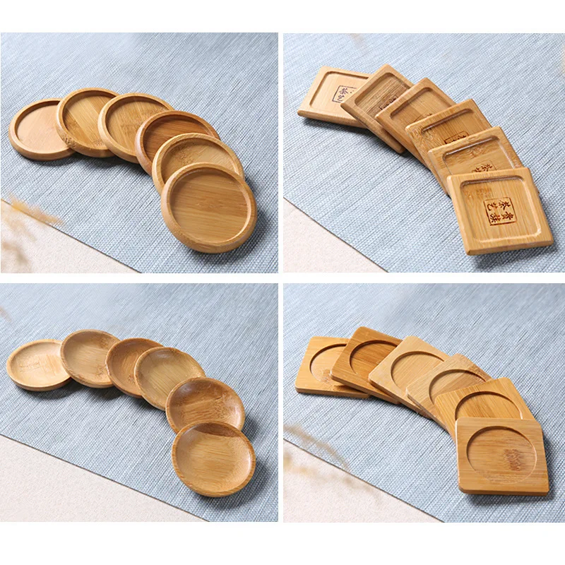 

Bamboo Coaster Square Round Cup Holder Kung Fu Tea Ceremony Bamboo Art Accessories Natural Insulation Mat Engraving Jewelry Dish