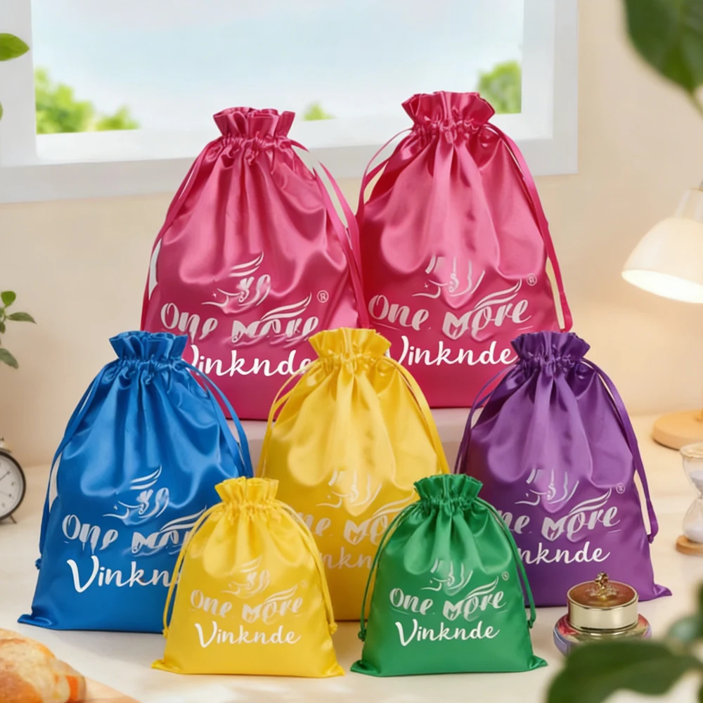 

Rose Silk Satin Drawstring Gift Bag for Weddings Parties Customizable Logo Large Dust-Proof Packaging for Jewelry Candies Cloth
