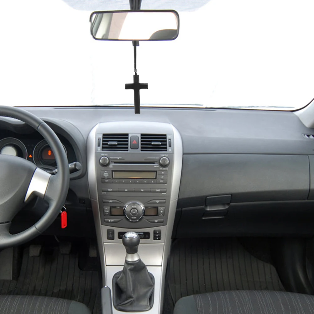 

2Pcs Wood Crucifix Pendant for Car Rearview Mirror Hanging Decor Retro Spiritual Interior Accessory Ornament Ideal Church Gift