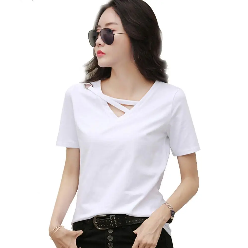 Summer T-Shirt For Women V Neck Short Sleeve T-shirt Summer Casual Blouse Tee Top Streetwear