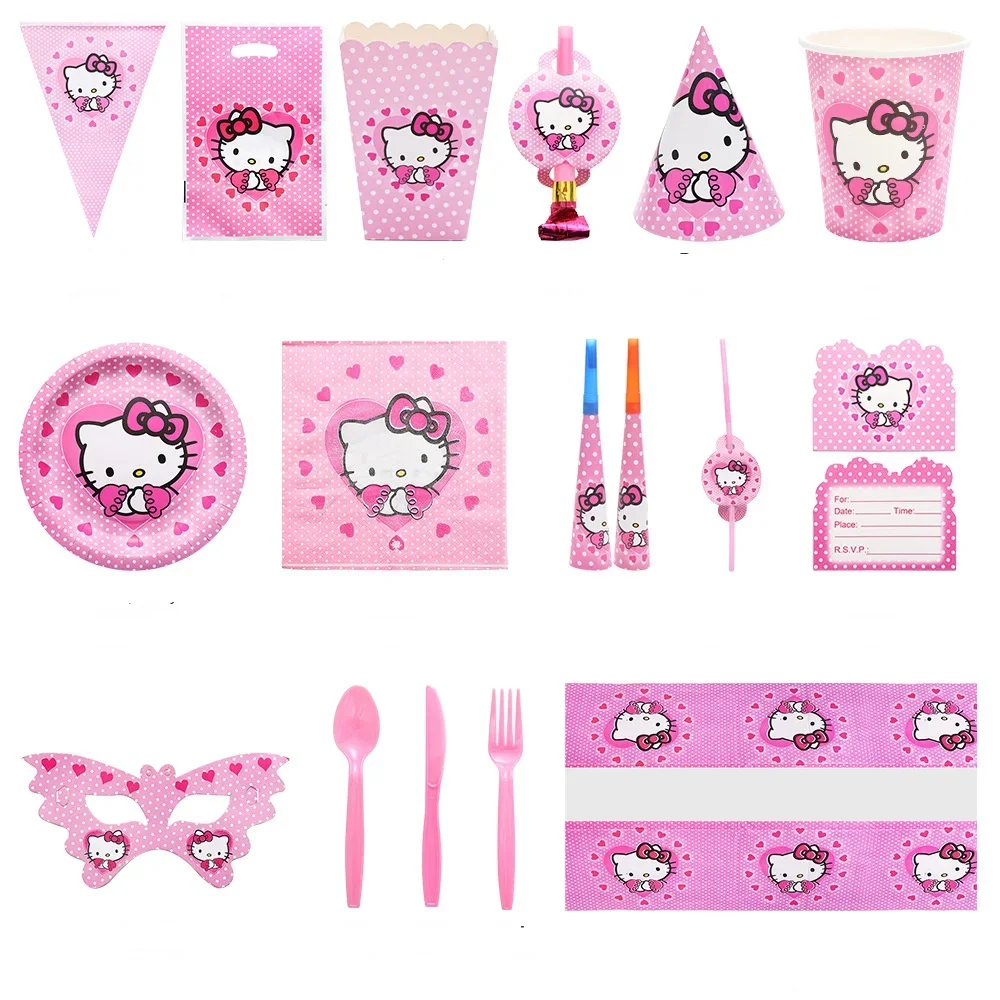 Miniso Anime Stripfiguren Rond Hello Kitty Themafeest Banner Decoratie Kit Kinderen Verjaardagsfeestje Uitnodigingskaart