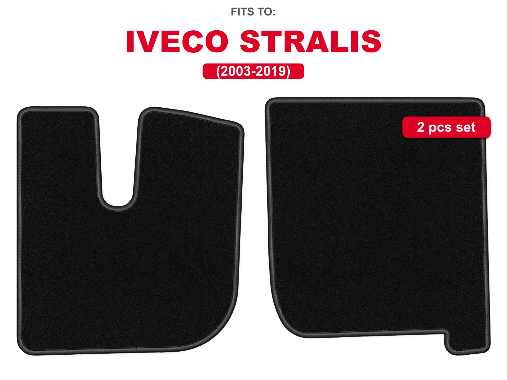 Auto velourmatten voor: Iveco Stralis 2003-2019 zwarte vrachtwagen, bijpassende automattenset