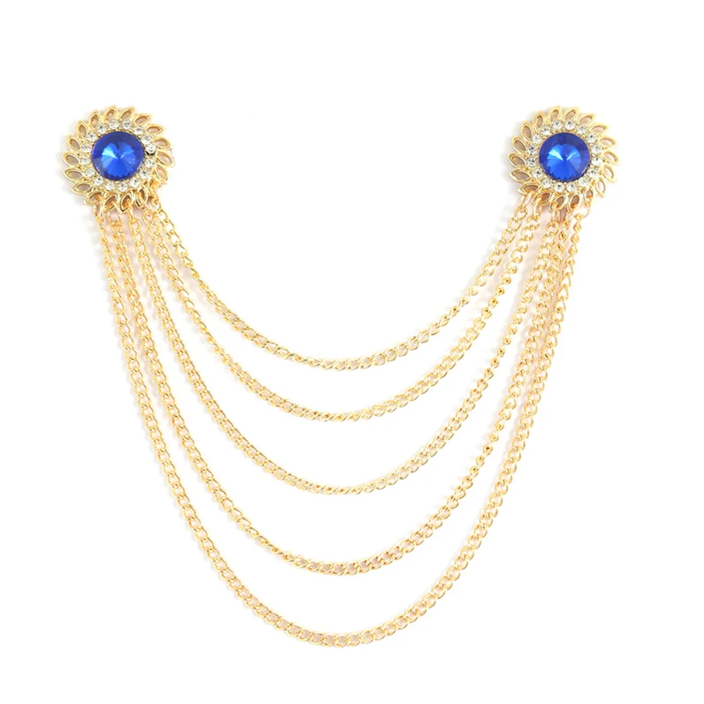 Exquisite Palace Style Multi-layer Chain Brooch Suit Shirt Personalized Accessory Diamond Studded Gemstone Metal Collar Needle