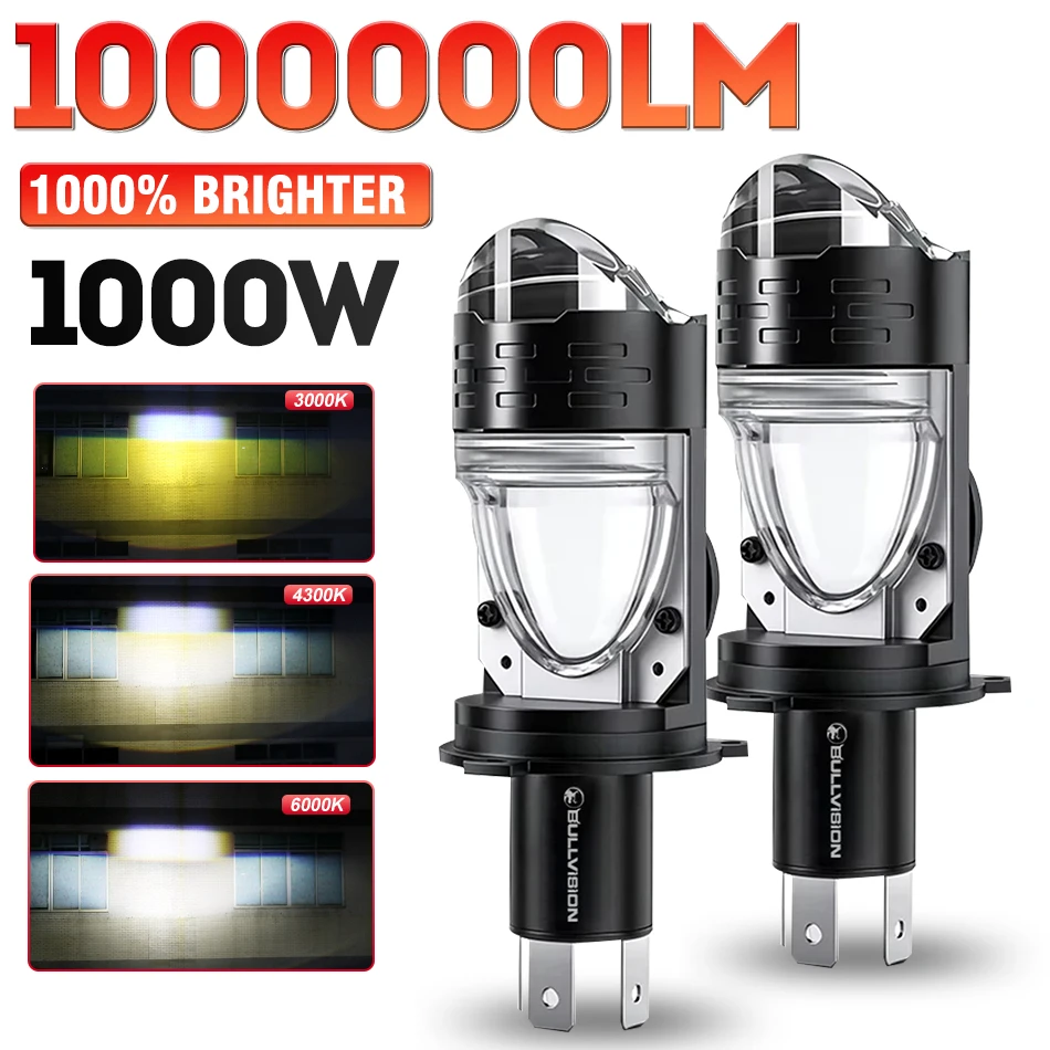 Bullvision H4 Lenses LED Lamp 9003/HB2 Hi/Lo Canbus 3000K 4300K 6000K Mini Projector Led For Motorcycle H4 Led Headlight Bulb