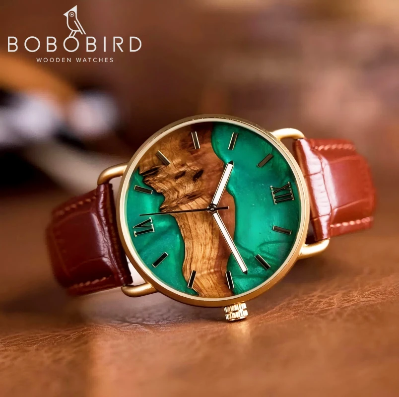Reloj de madera grabado con correa de cuero, movimiento japonés, reloj personalizado, relojes minimalistas para hombres, regalo de aniversario personalizado
