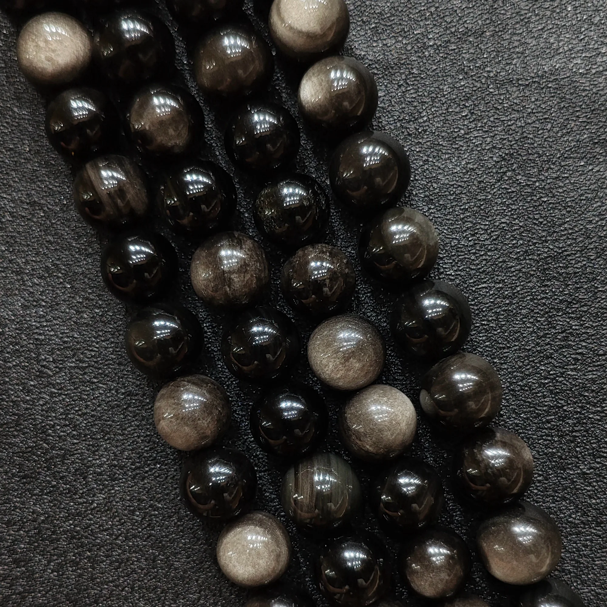 Raw Metallic Silver Sheen Obsidian Round Beads Grade C Natural Loose Gemstone Strand for Beading Design Accent