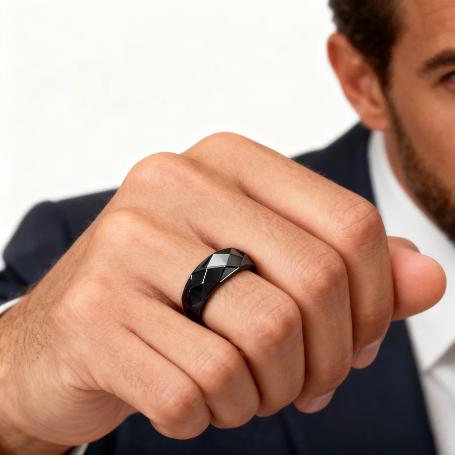 Hematite Stone Men Ring 4 Sizes Available Multifaceted Black Stone Hand Accessories Positive Energy Meditation Healing Anillo