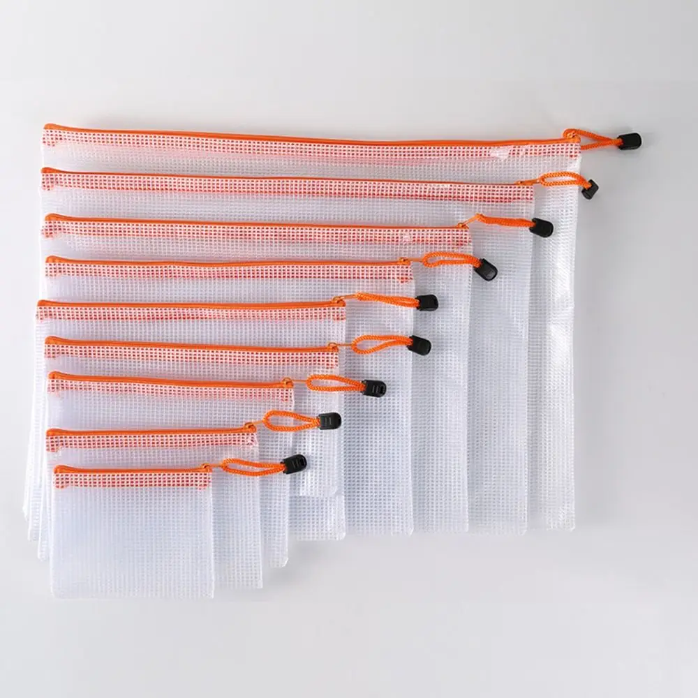 Mesh Zipper Pouch Waterproof Plastic Document Pouch Multipurpose for Travel Storage Office Appliances Home Organize Bags