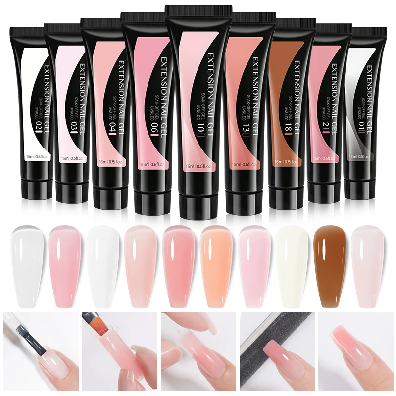 Clou Beaute 10colors Extension Nail Gel Nude White Pink Clear Semi Permanent 15ml UV LED Construction Gel Polish Manicure Tool