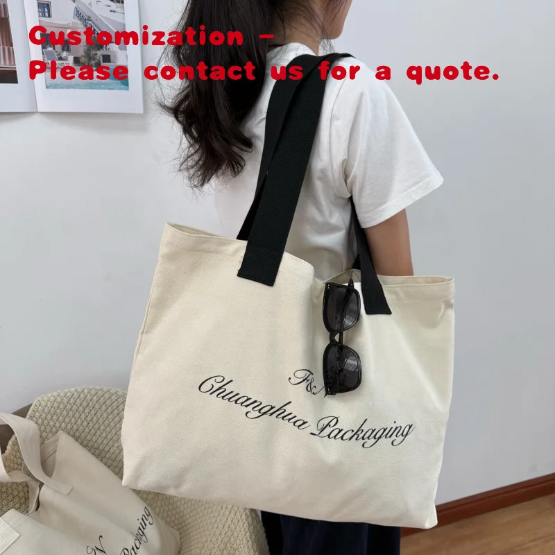 

custom.Chuanghua Medium Cotton Tote Bag Pocket Zipper Customizable Size Color Printed Grocery Shopping Tote Bag