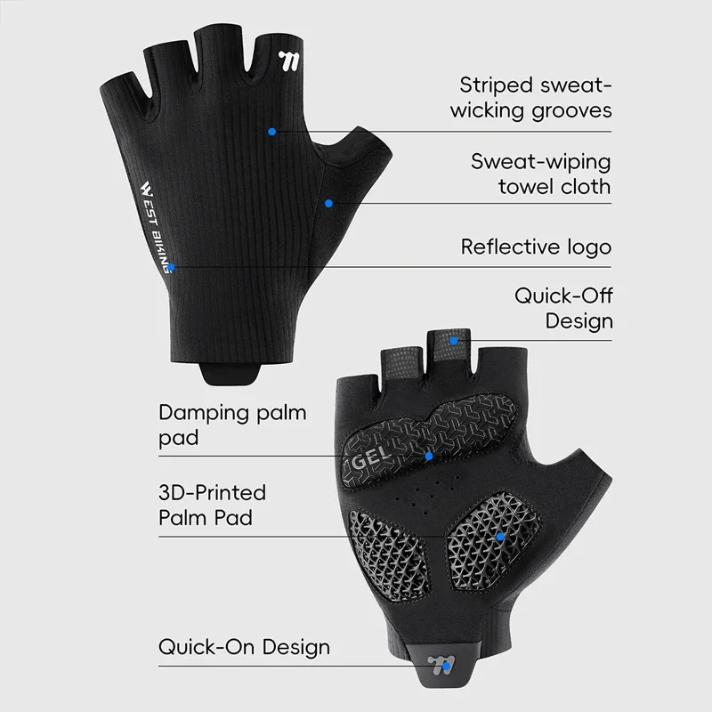 

WEST BIKING Cycling Gloves 3D-Printed Palm Pad Fingerless Gloves Half Finger Anti Slip Motorcycle MTB Road Bike Gloves Bike Gear