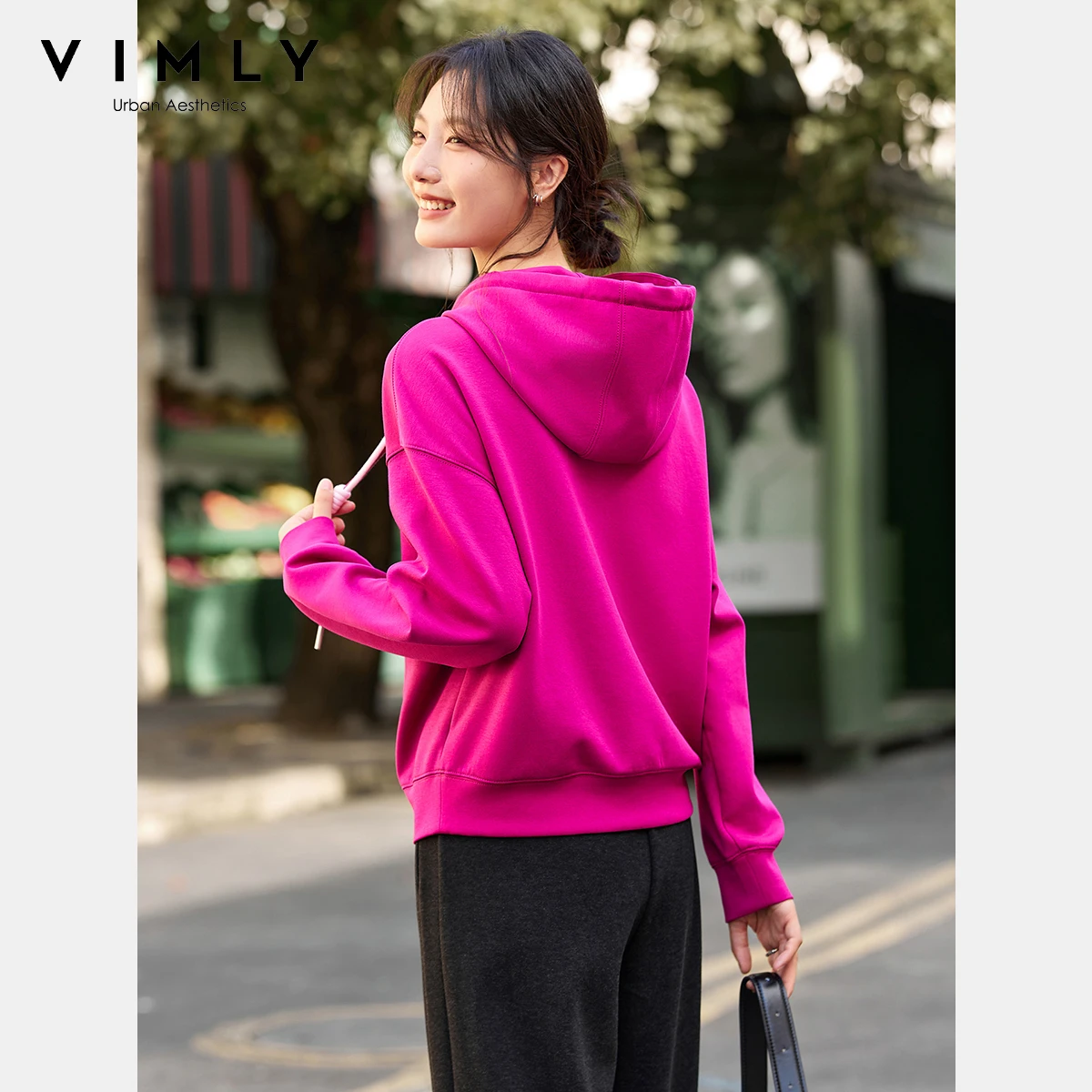 VIMLY Women's Red Hoodies Oversize Sweatshirts Casual Autumn 2025 New Long Sleeve Tops Draw String Knitted Female Sweater A2075