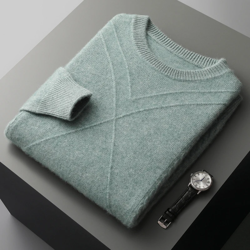 100% cashmere men's pullover business casual solid color knitted sweater loose Pull round neck Tops basic versatile Jumper