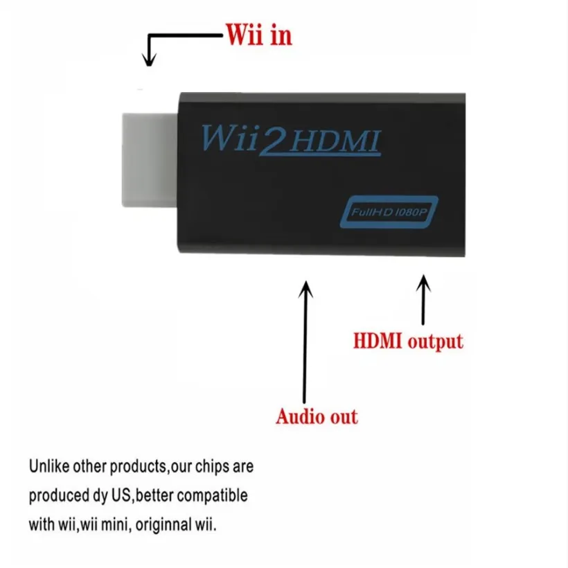 WII to HDMI Converter Full HD 1080P WII to HDMI Wii 2 HDTV ConverterWii To HDMI Adapter 3.5mm Audio for PC HDTV Monitor Display