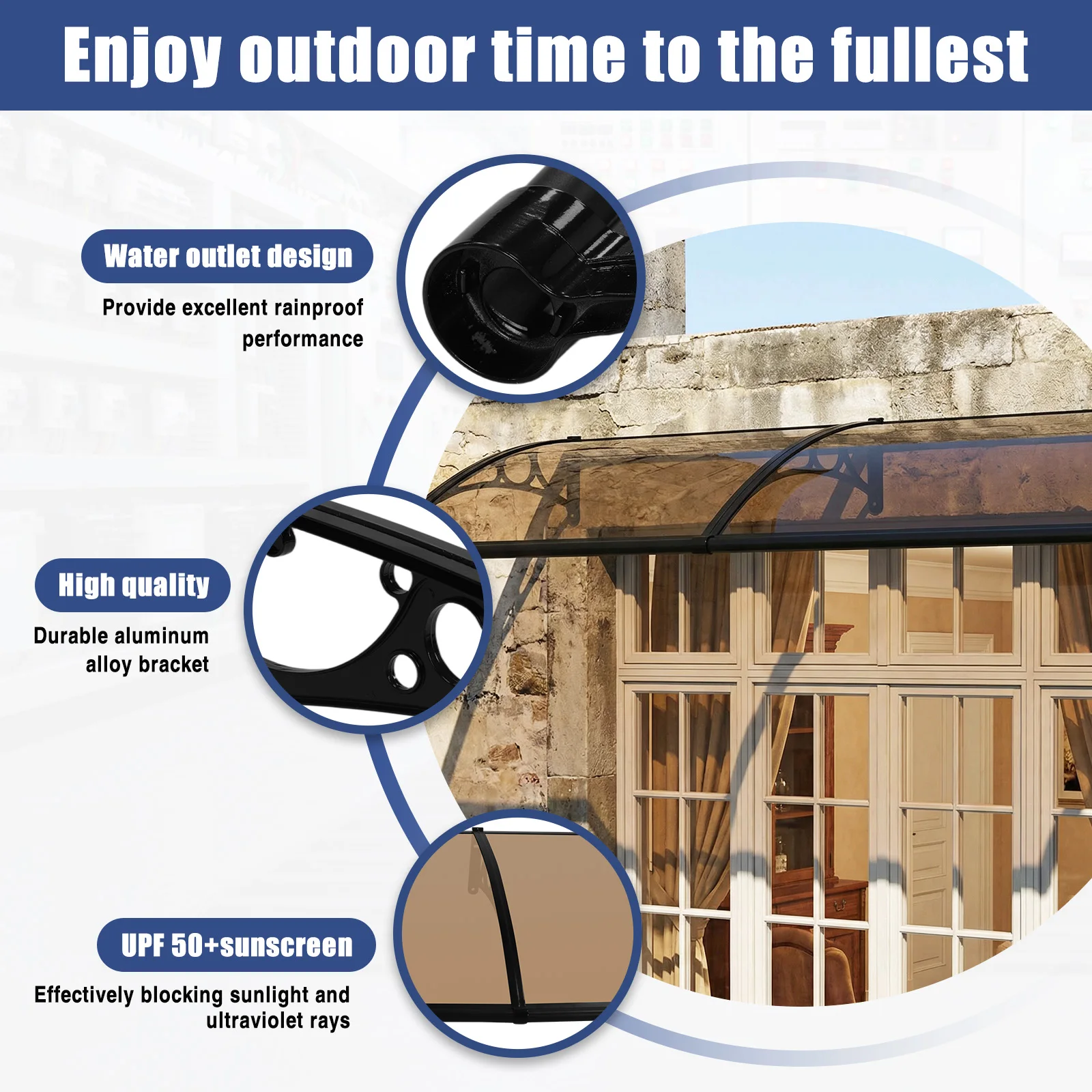 

Awning for Door Entrance Strong Load-Bearing Capacity Outdoor Clear Door Awning 40X120 Inches for Rain Snow Sunlight Protection