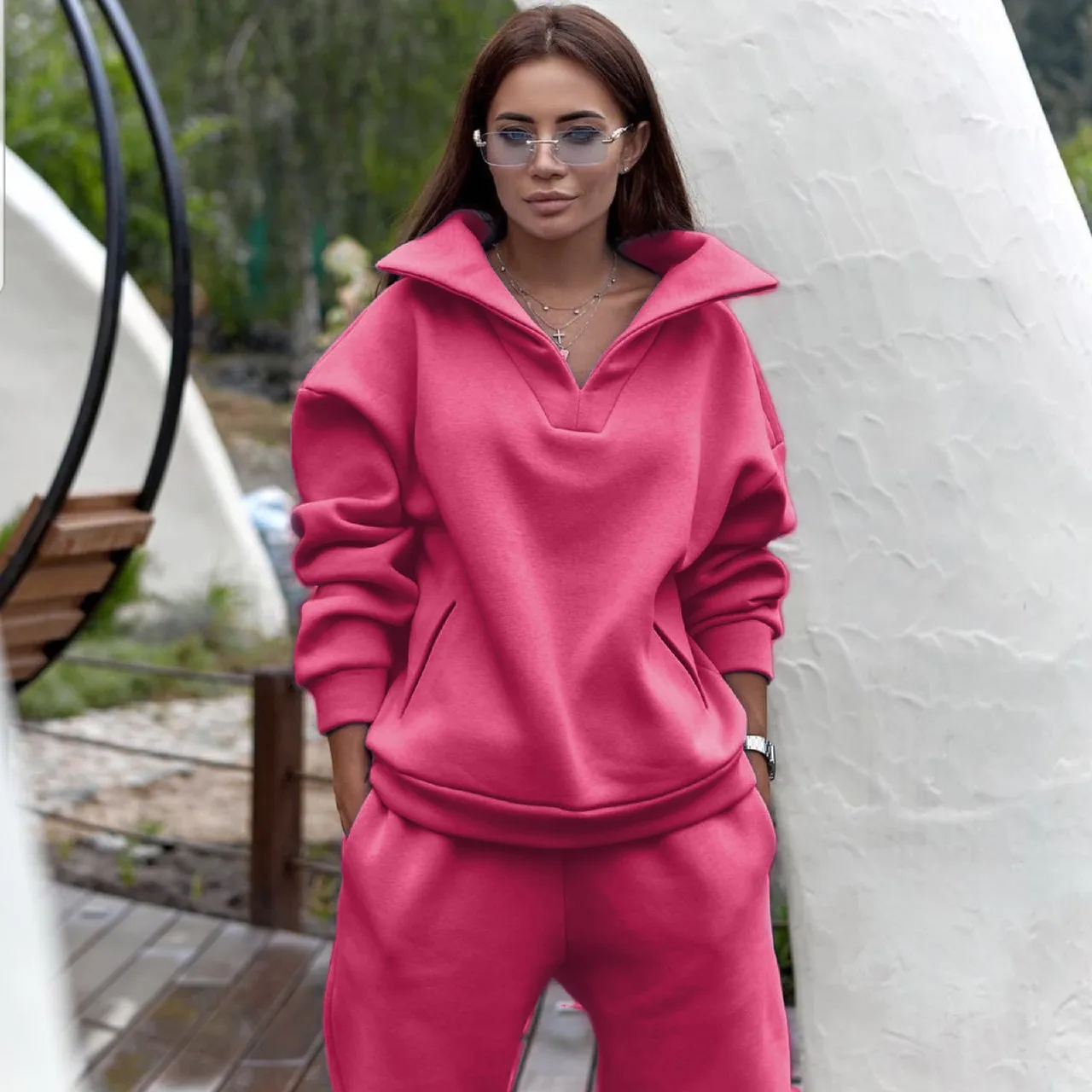 Women Tracksuit Set Plus Fleece Sweatshirts Two Piece Set Autumn Winter Casual Oversized Solid Female Sports Suit Long Pant Suit