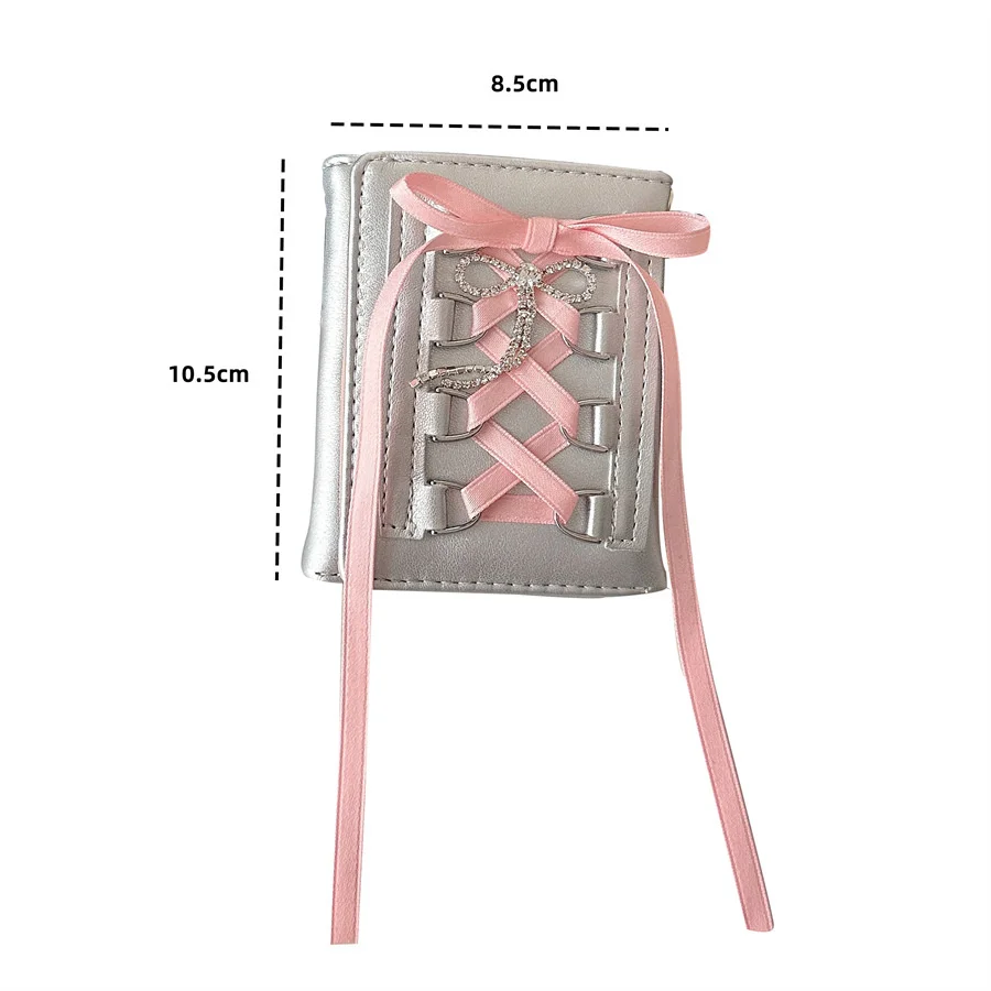 Ballet Ribbon Lace-up Y2k Coin Purses PU Leather Korean Style Short Wallet Fashion Casual New Cute Wallet